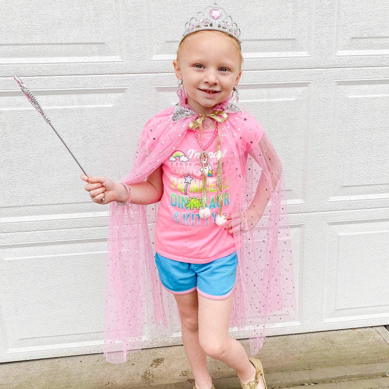 Fedio Princess Cape Set 7 Pieces Girls Princess Cloak with Tiara Crown, Wand for Little Girls Dress up (Pink) - Image 4